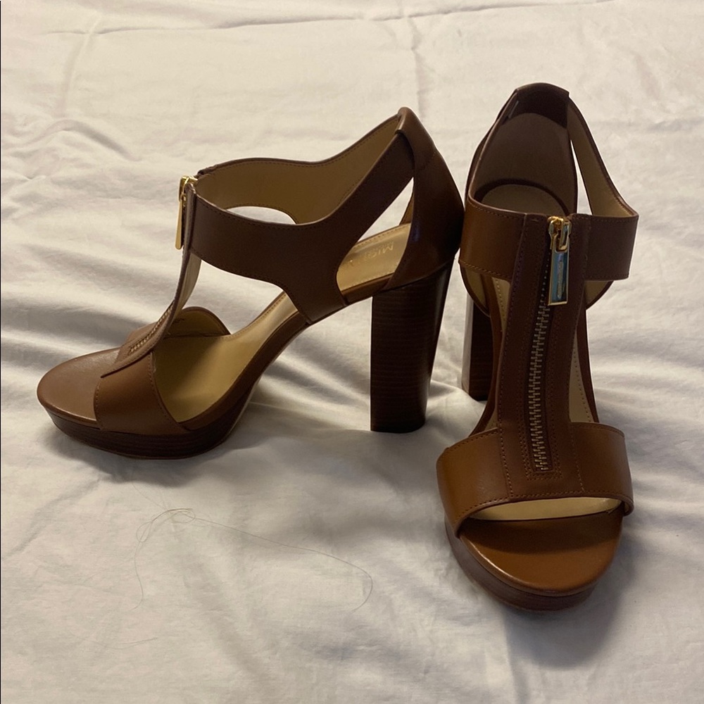 MICHAEL Michael Kors Brown Leather Heels with Zipper Detail
